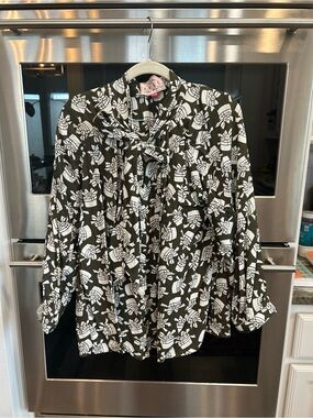 Buru Olive Green big bow blouse with tie neck size L GUC